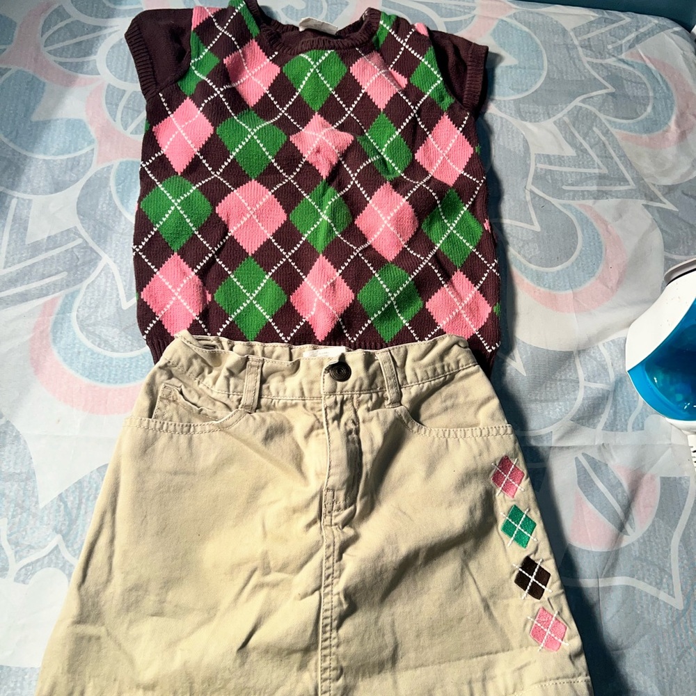 Crazy 8 Pink and Green Argyle Sweater Vest